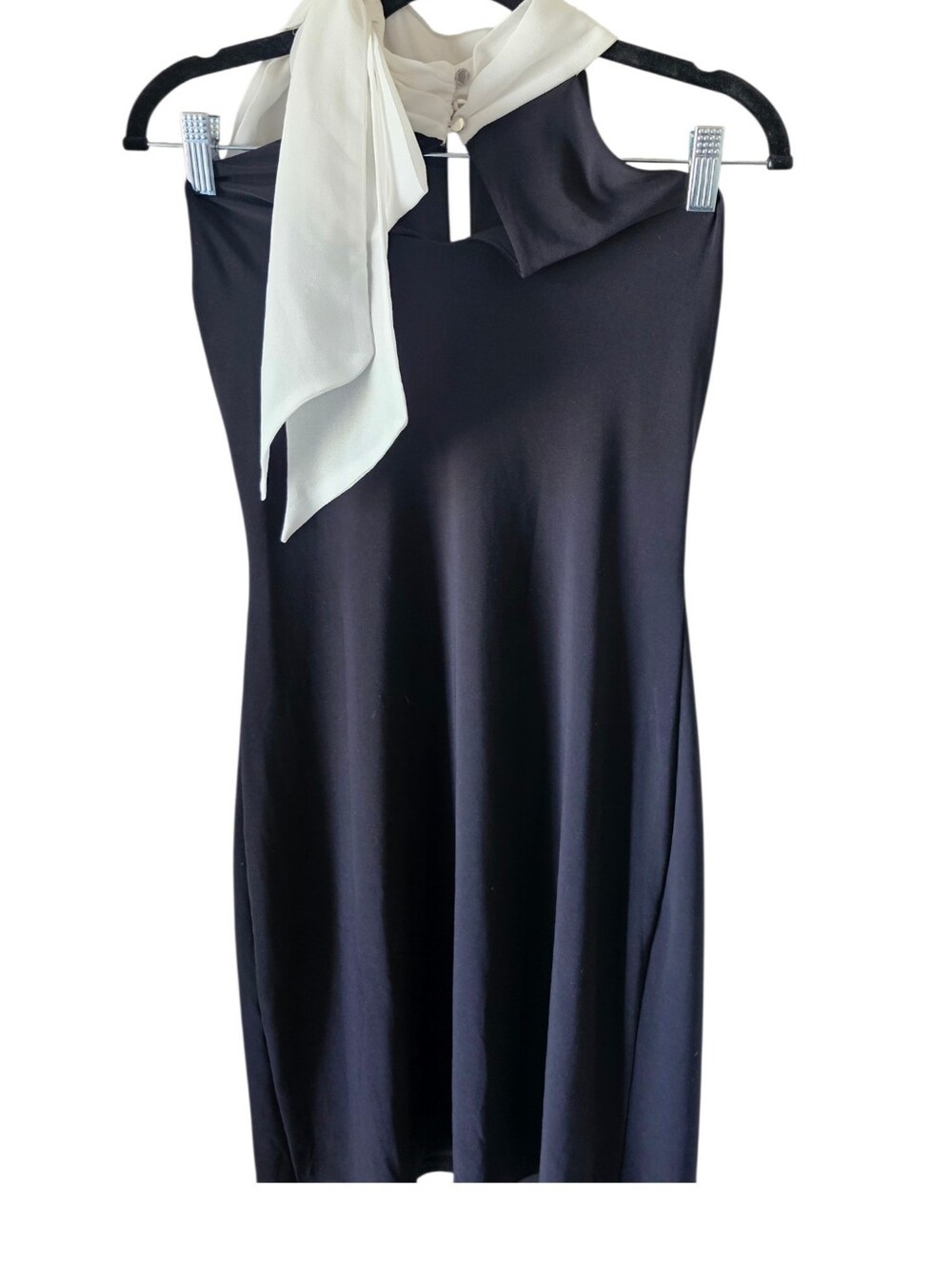White House Black Y2K Colorblock Halter Neck Dress With White Scarf XXS Nwot